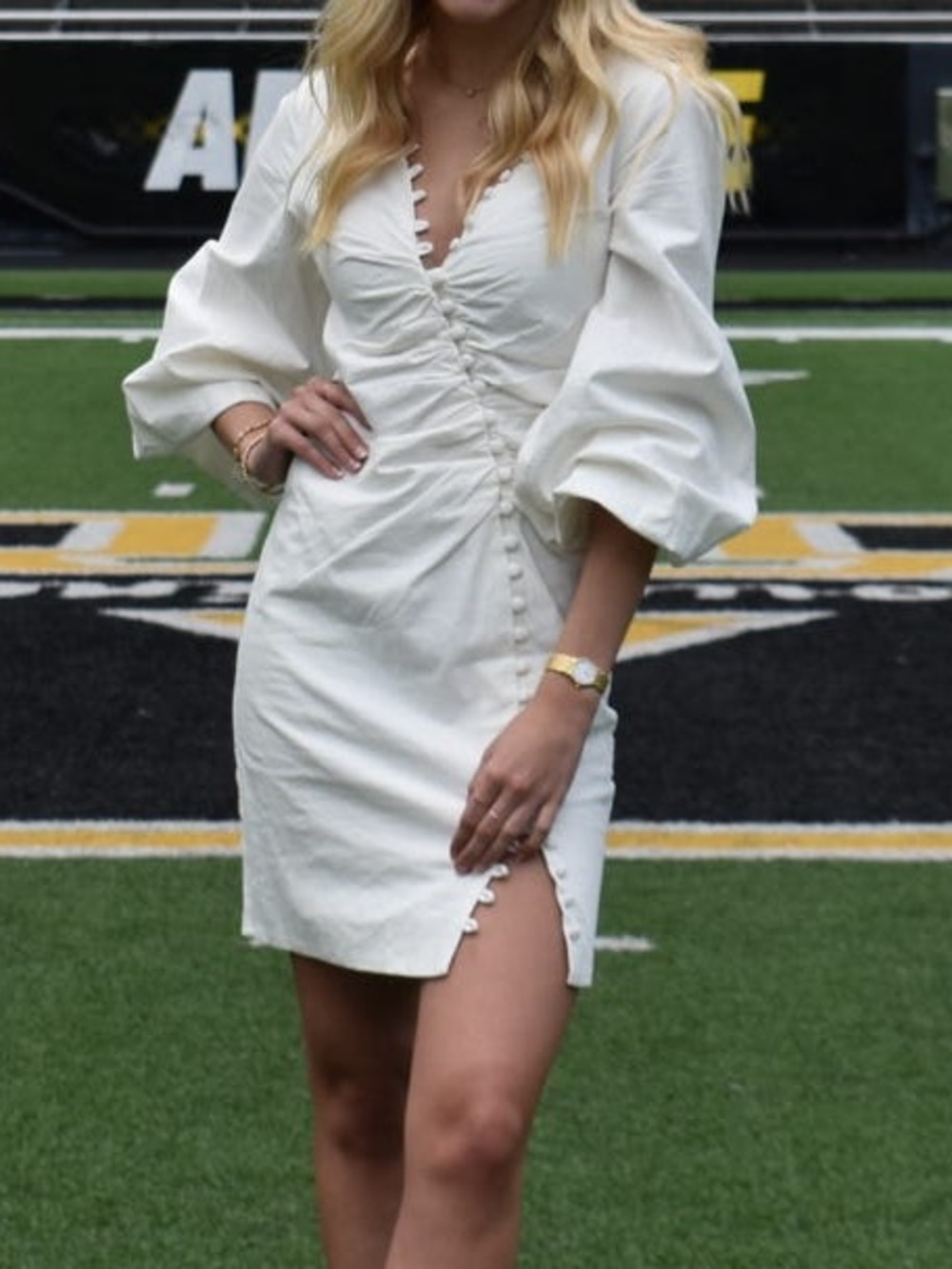 Sabo Skirt White Ruched Puff-Sleeve Mini Dress